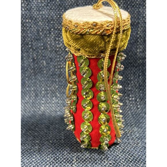 Vintage push pin Sequin Elf Boot Ornament 3.5” Handmade Christmas Holiday - Picture 4 of 8